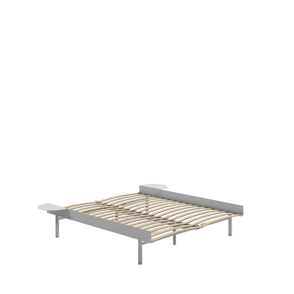 Moebe Bed, Tall Legs, 150 Cm, Slats, 2x Side Table, Stainless Steel