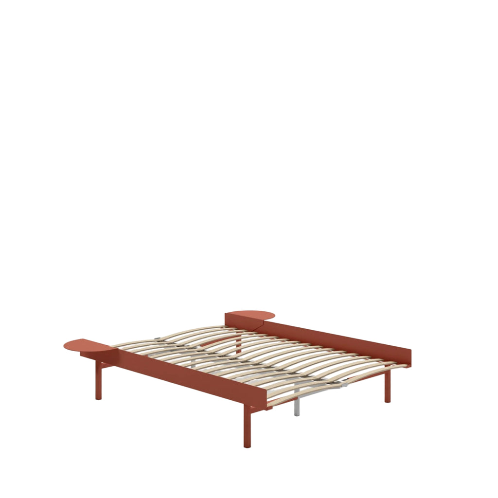 Moebe Bed, Tall Legs, 150 Cm, Slats, 2x Side Table, Terracotta