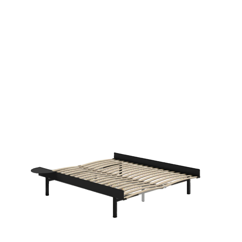 Moebe Bed, Tall Legs, 160 Cm, Slats, 2x Side Table, Black
