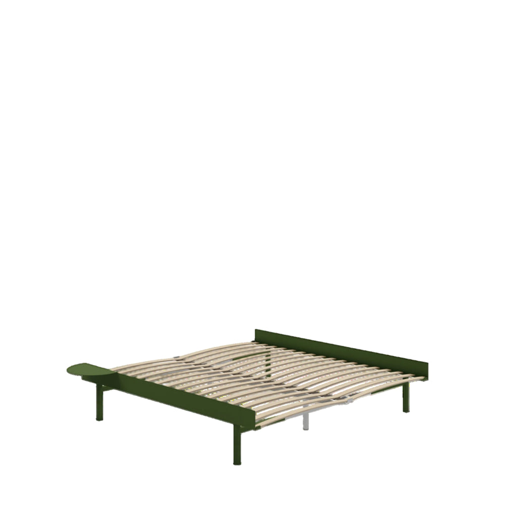Moebe Bed, Tall Legs, 180 Cm, Slats, 1x Side Table, Pine Green