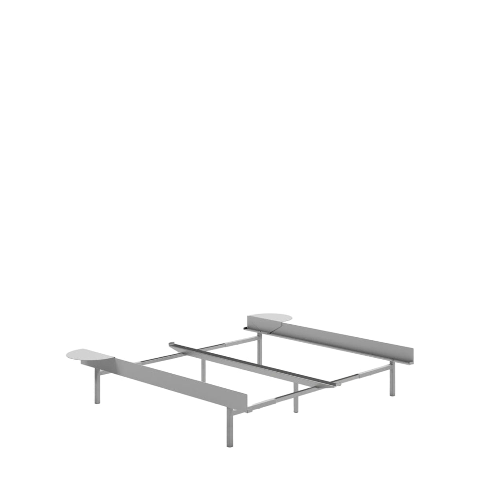 Moebe Bed, Tall Legs, 90-180 Cm, 2x Side Table, Stainless Steel