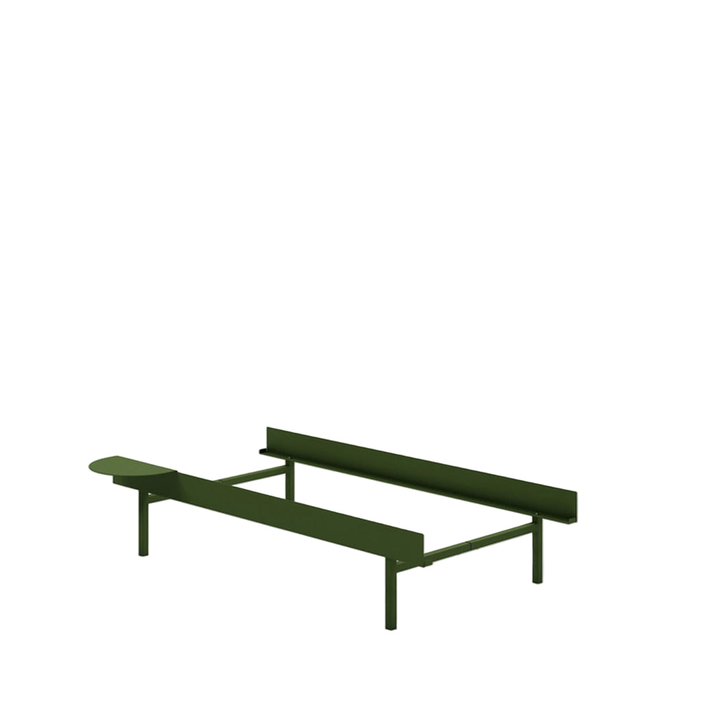 Moebe Bed, Tall Legs, 90 Cm, 1x Side Table, Pine Green