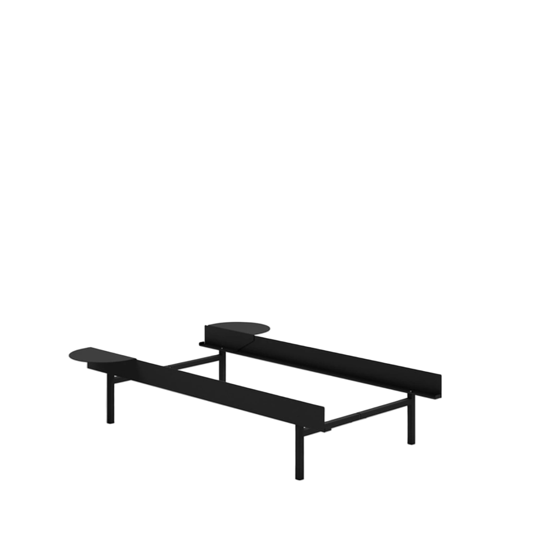 Moebe Bed, Tall Legs, 90 Cm, 2x Side Table, Black