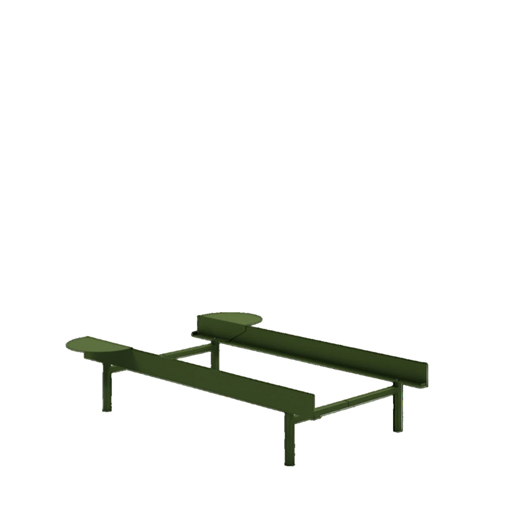 Moebe Bed, Tall Legs, 90 Cm, 2x Side Table, Pine Green