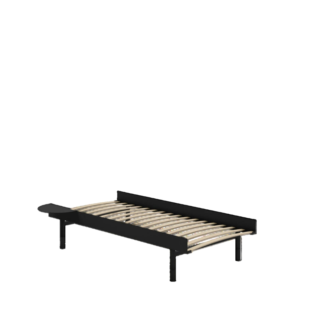 Moebe Bed, Tall Legs, 90 Cm, Slats, 1x Side Table, Black