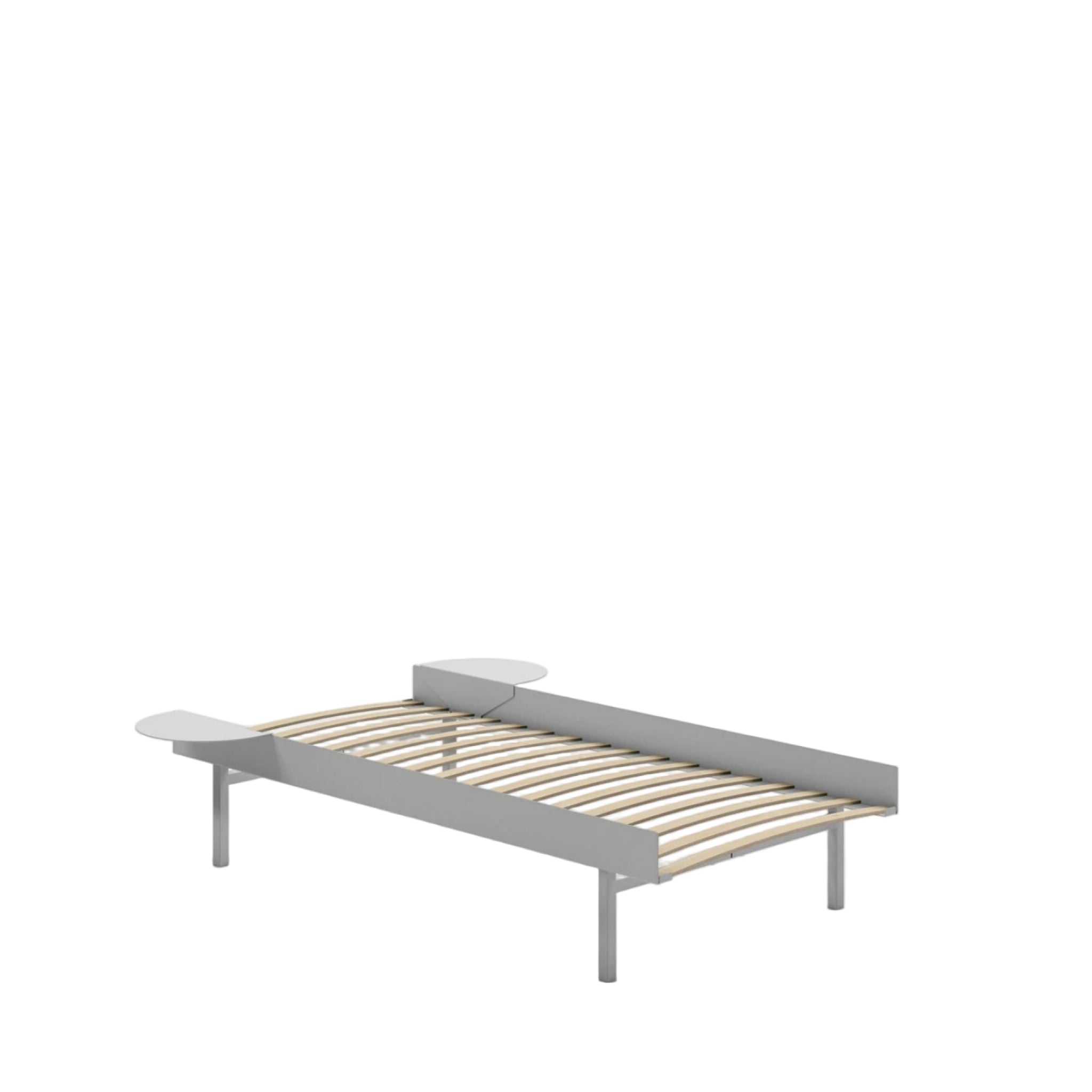 Moebe Bed, Tall Legs, 90 Cm, Slats, 2x Side Table, Stainless Steel