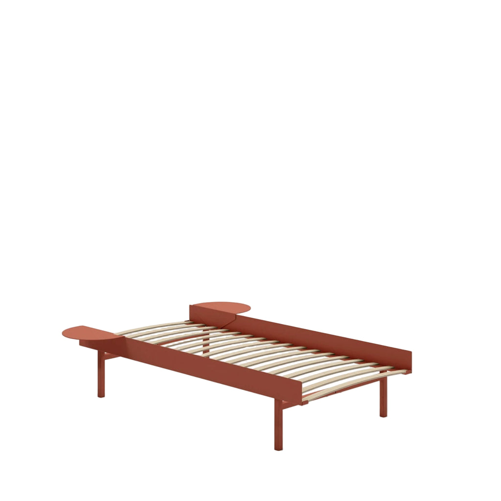 Moebe Bed, Tall Legs, 90 Cm, Slats, 2x Side Table, Terracotta