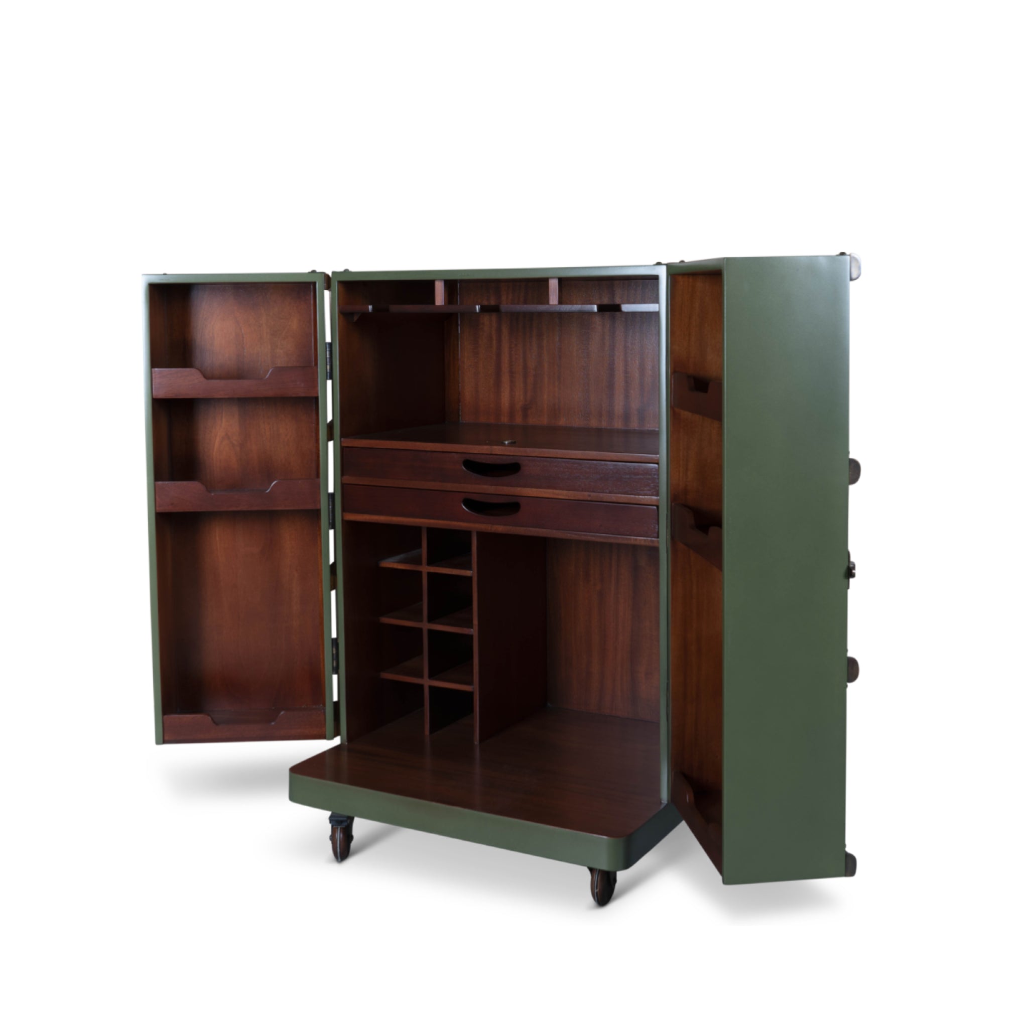 Authentic Models Polo Club Travel Suitcase Cabinet Bar, Field Green