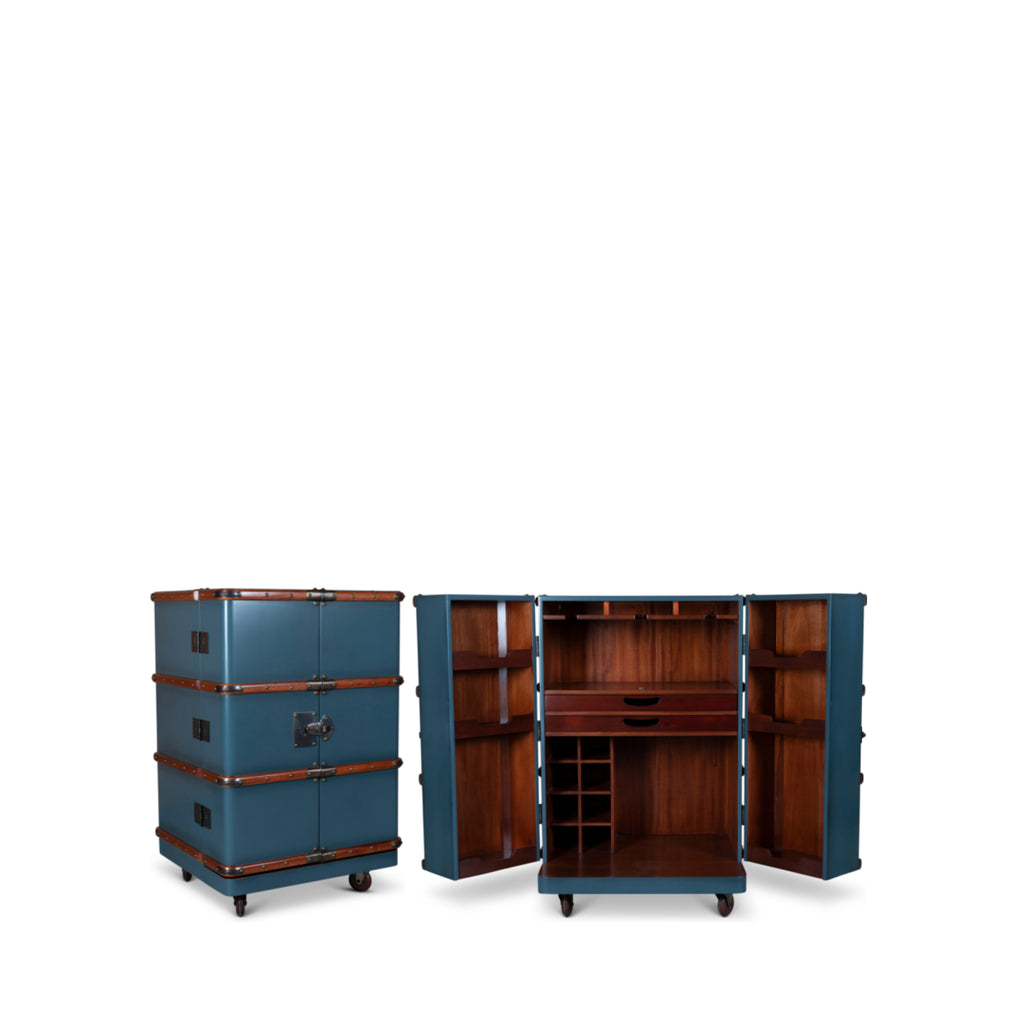 Authentic Models Polo Club Travel Suitcase Cabinet Bar, Petrol