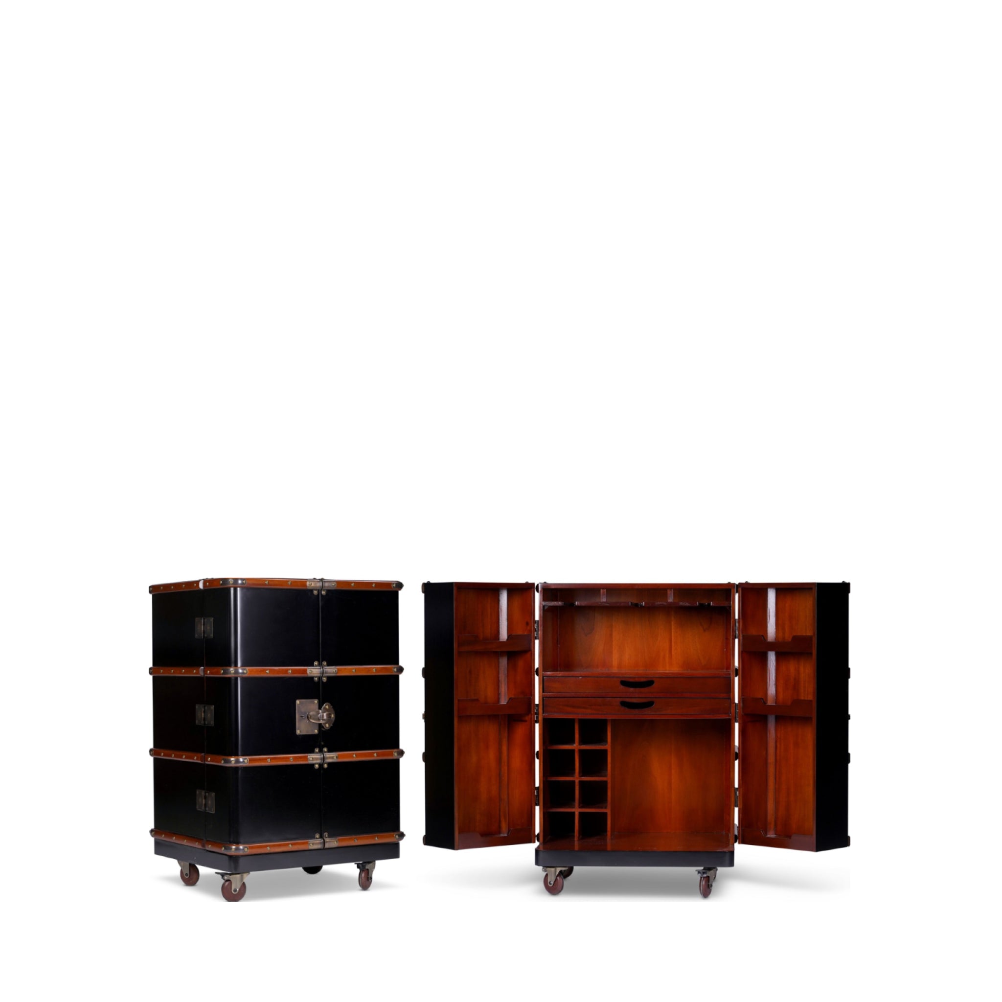 Authentic Models Polo Club Travel Suitcase Cabinet Bar, Black