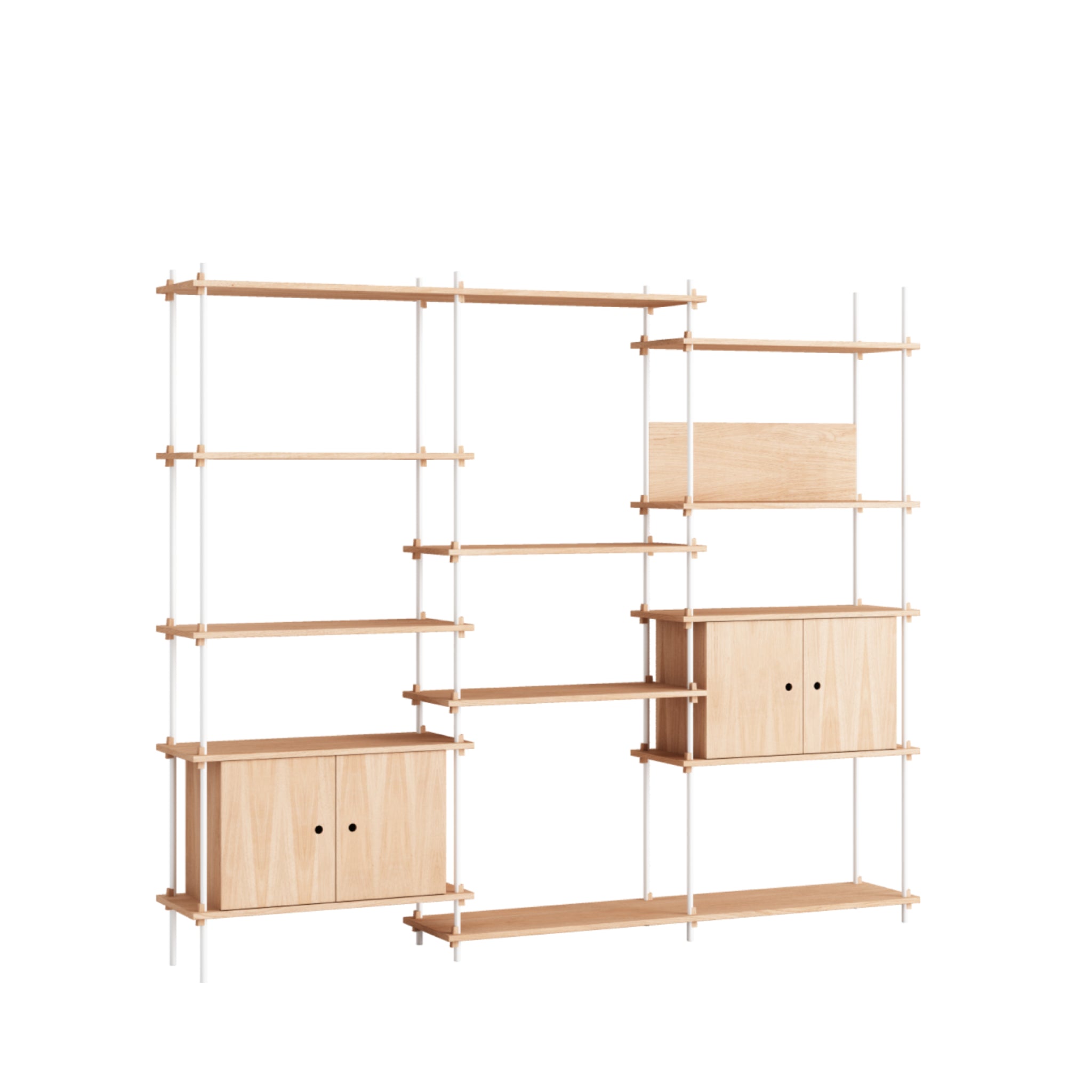 Moebe Shelving Set S.200.3.b, Oak Shelves, White Legs (fsc Mix Credit)