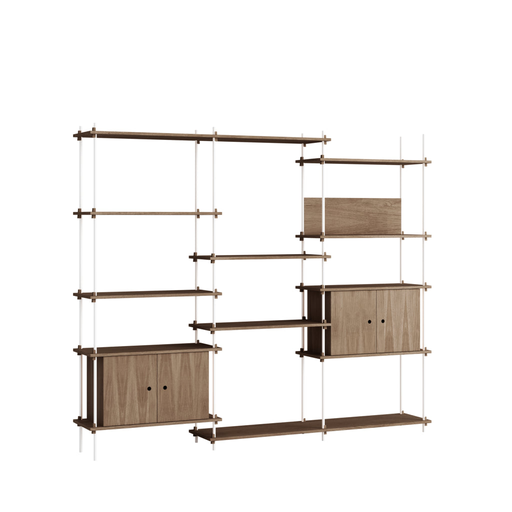 Moebe Shelving Set S.200.3.b, Smoked Oak Shelves, White Legs (fsc Mix Credit)
