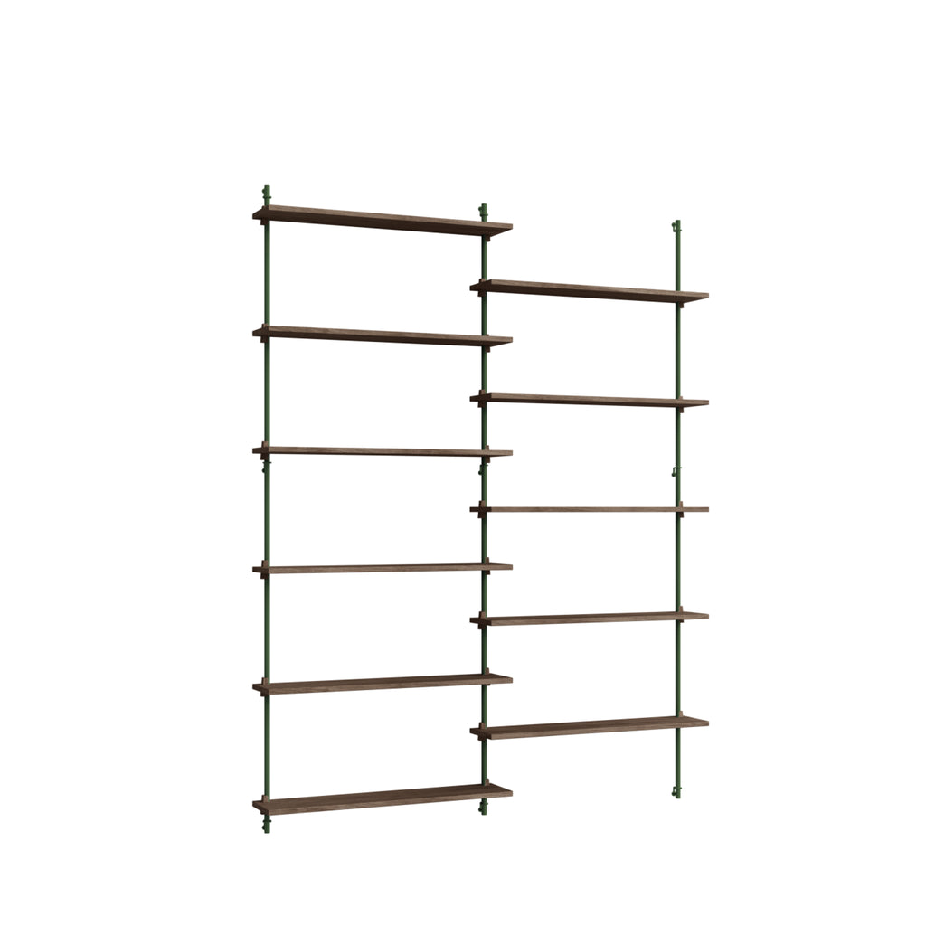 Moebe Wall Shelving Set Ws.200.2, Smoked Oak Shelves, Pine Green Legs (fsc Mix Credit)