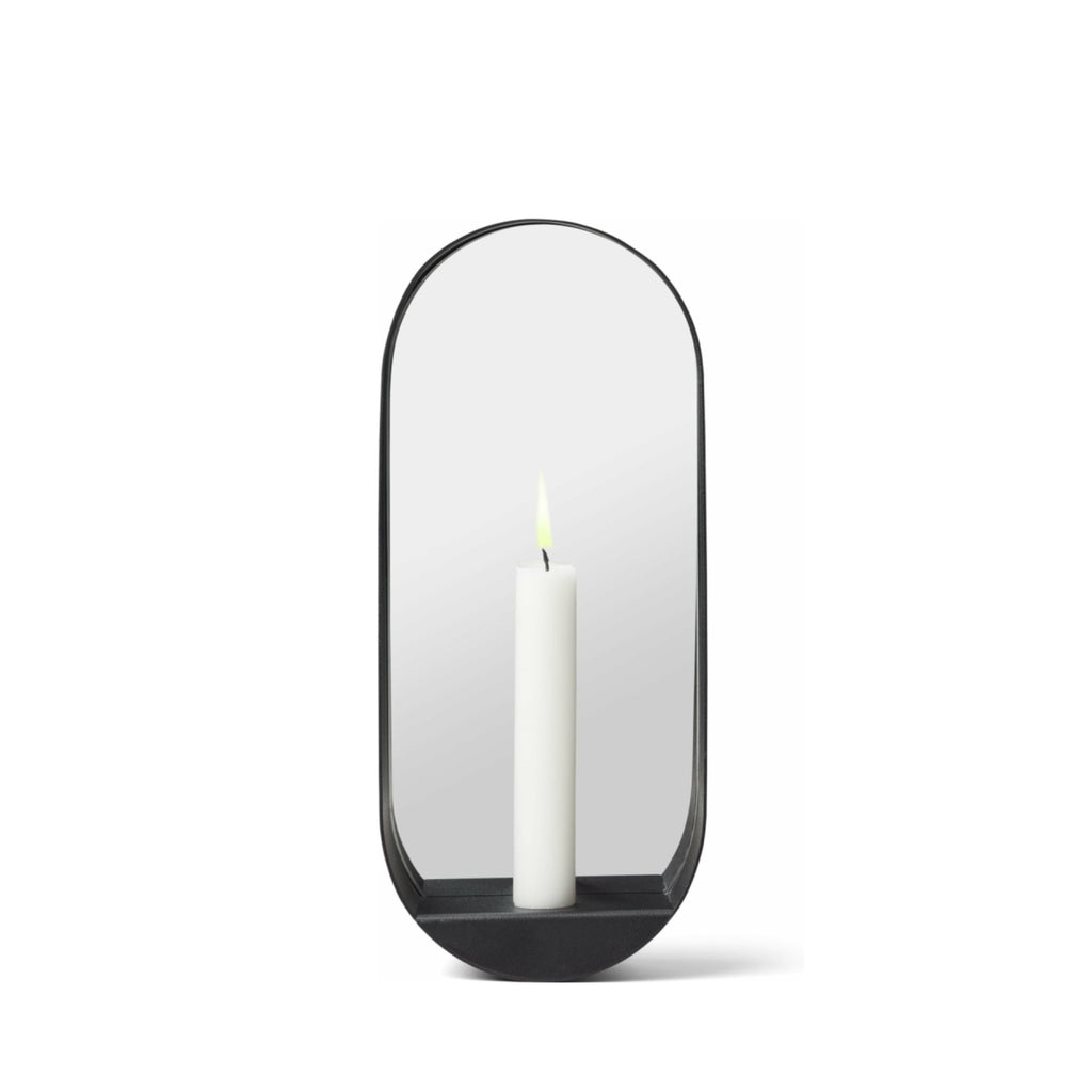 Gejst GLIM Oval Wall Candle Holder Mirror 28cm – Black Steel Hygge