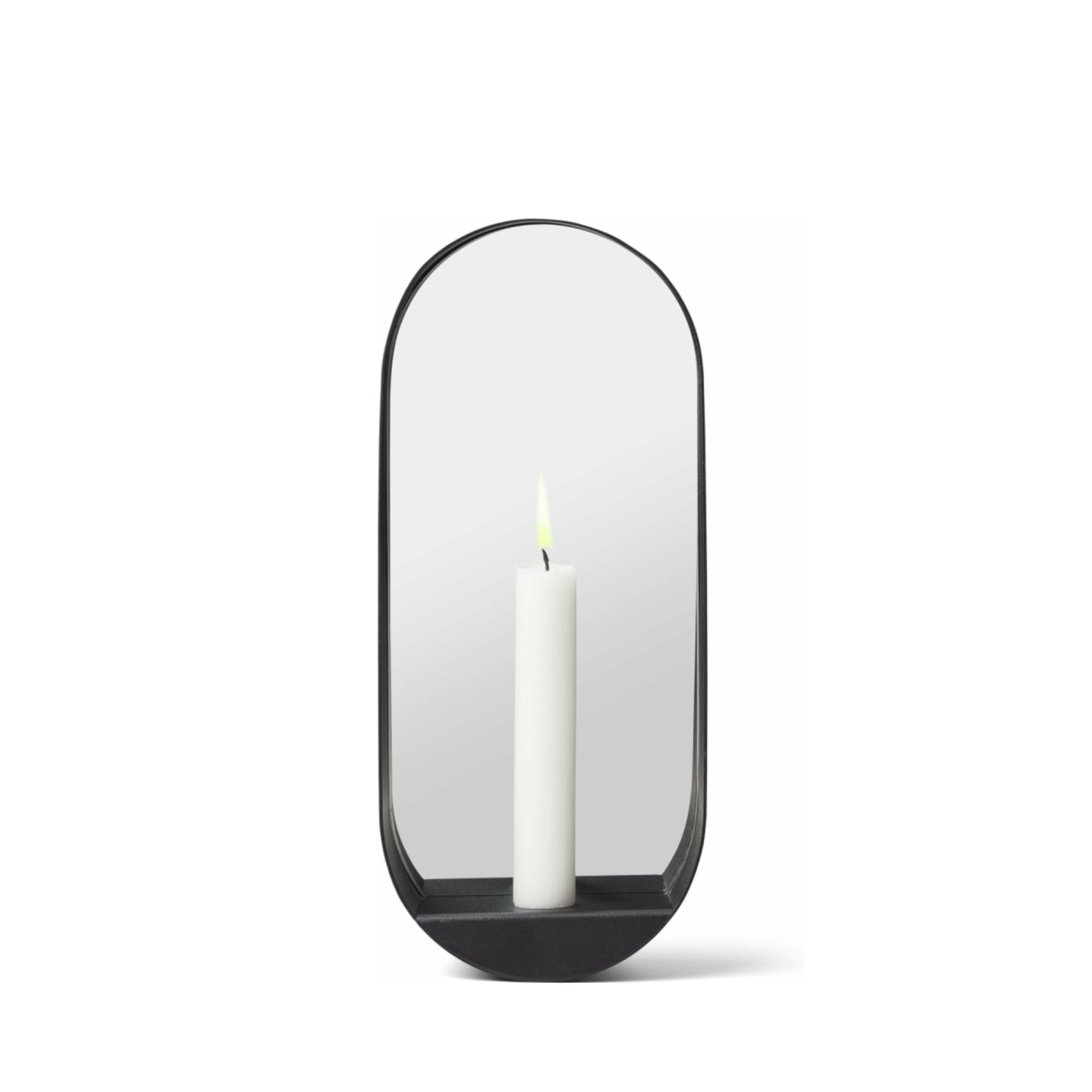 Gejst GLIM Oval Wall Candle Holder Mirror 28cm – Black Steel Hygge