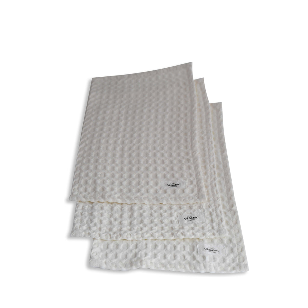 The Organic Company Big Waffle Wash Cloth 3 Pcs., Natural White