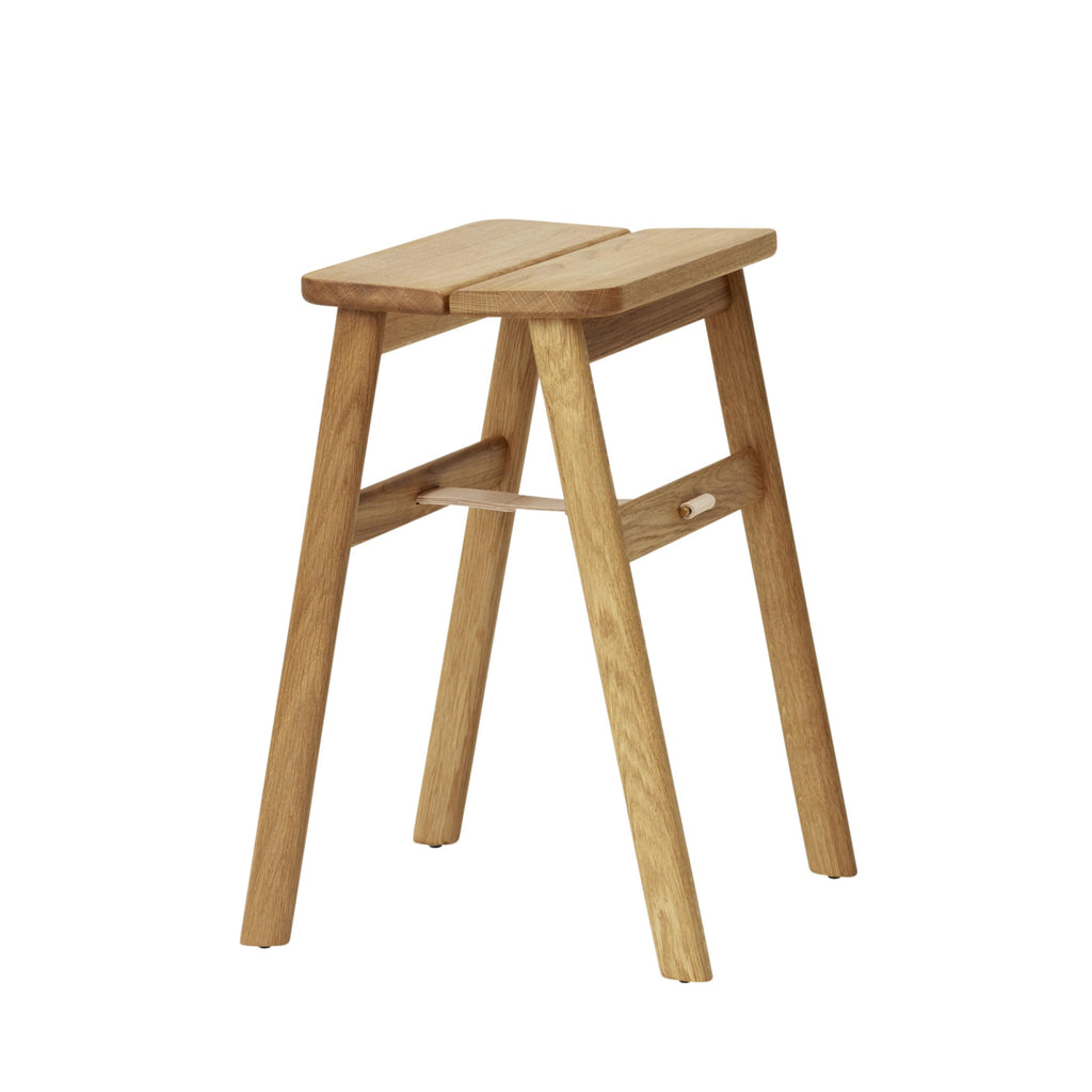 Form & Refine Angle Foldable Stool — Solid Oak, Leather Band & Brass Hook