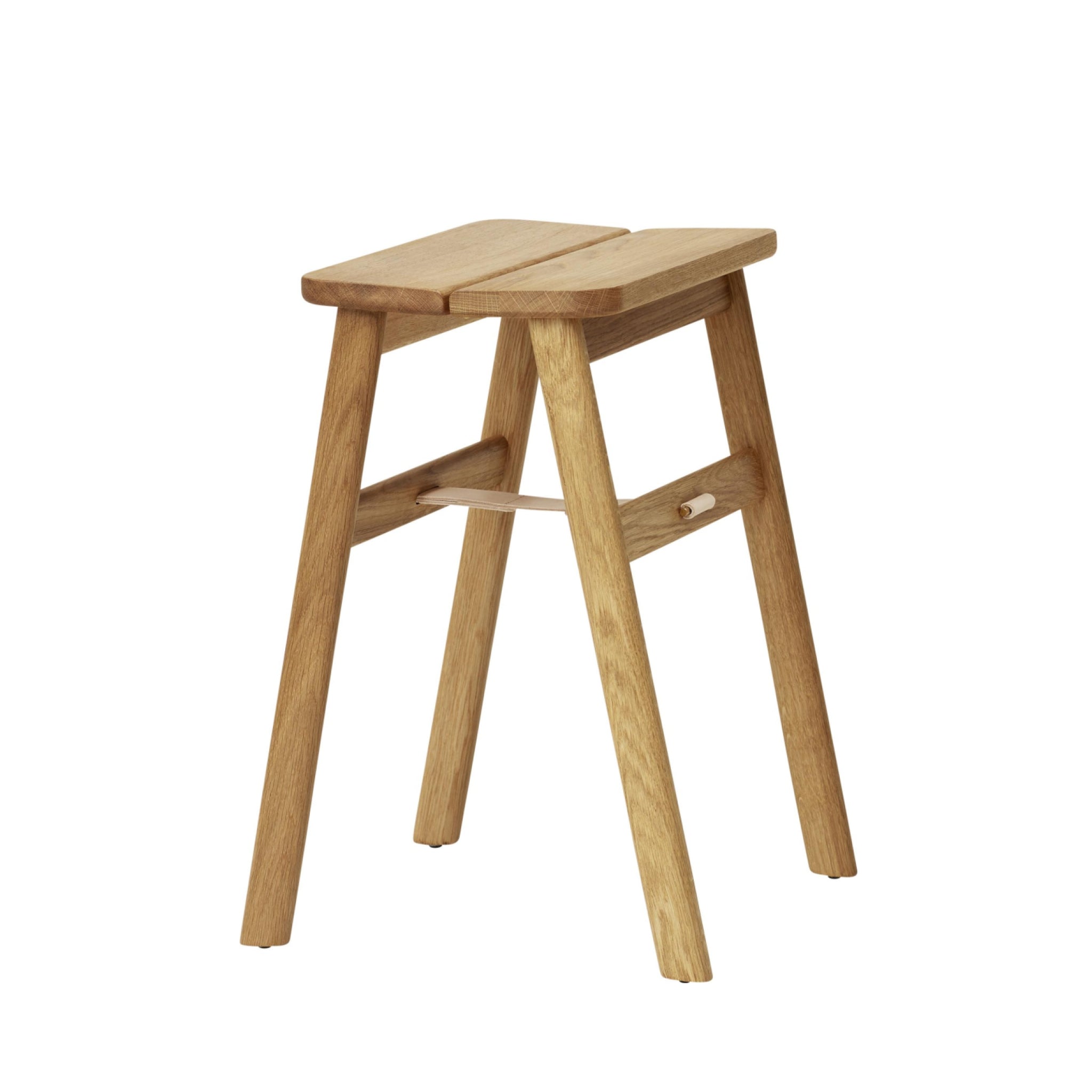 Form & Refine Angle Foldable Stool — Solid Oak, Leather Band & Brass Hook