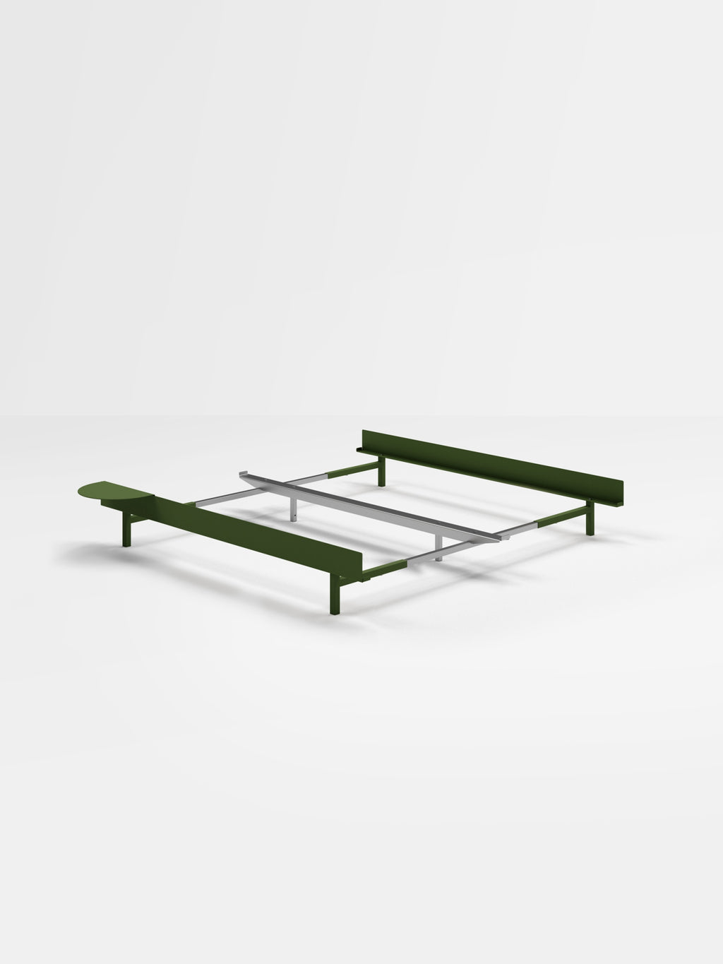 Minimalist Pine Green Moebe Bed with Bedside Table, Adjustable 90-180 cm