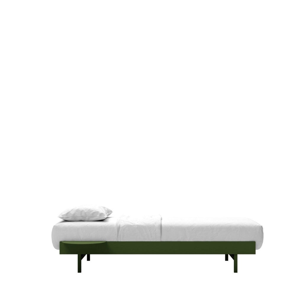 Minimalist Pine Green Moebe Bed with Bedside Table - 90 cm Steel Frame