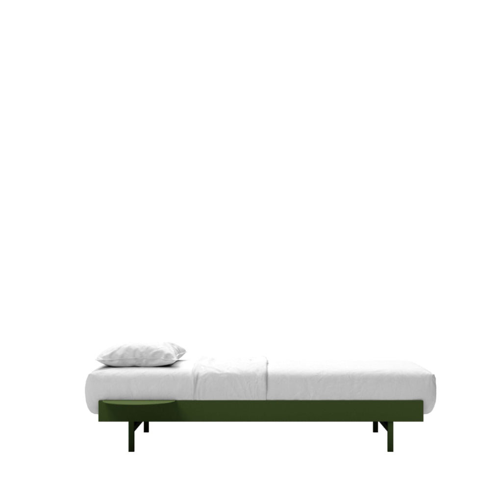 Minimalist Pine Green Moebe Bed with Bedside Table - 90 cm Steel Frame