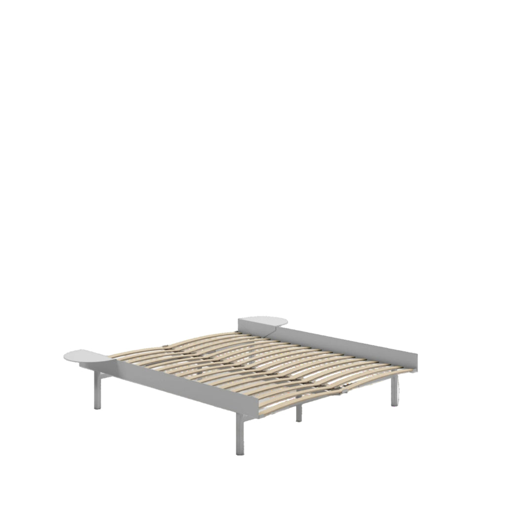 Moebe Bed, Tall Legs, 160 Cm, Slats, 2x Side Table, Stainless Steel