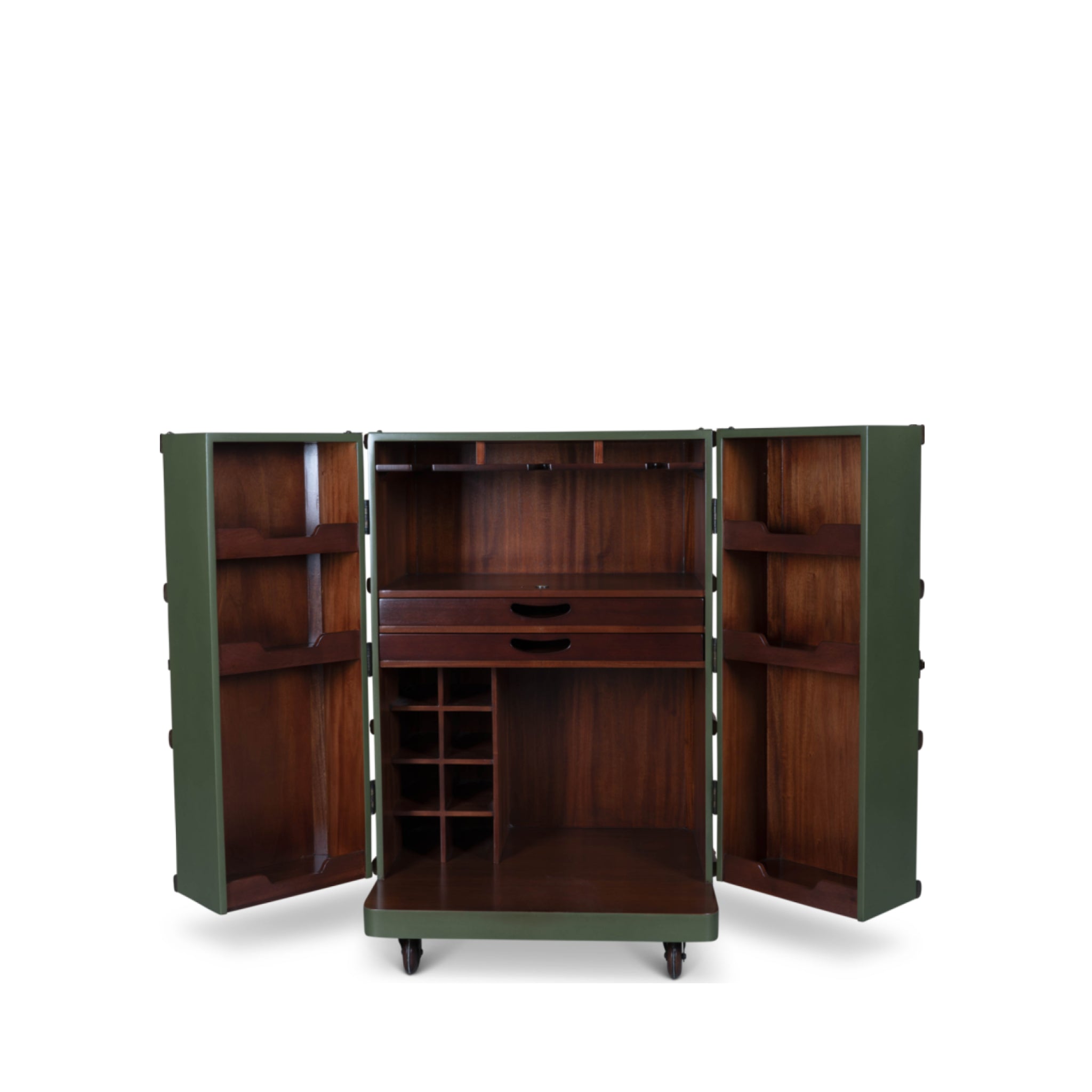 Authentic Models Polo Club Travel Suitcase Cabinet Bar, Field Green