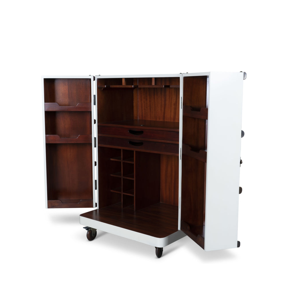 Authentic Models Polo Club Travel Suitcase Cabinet Bar, Off White