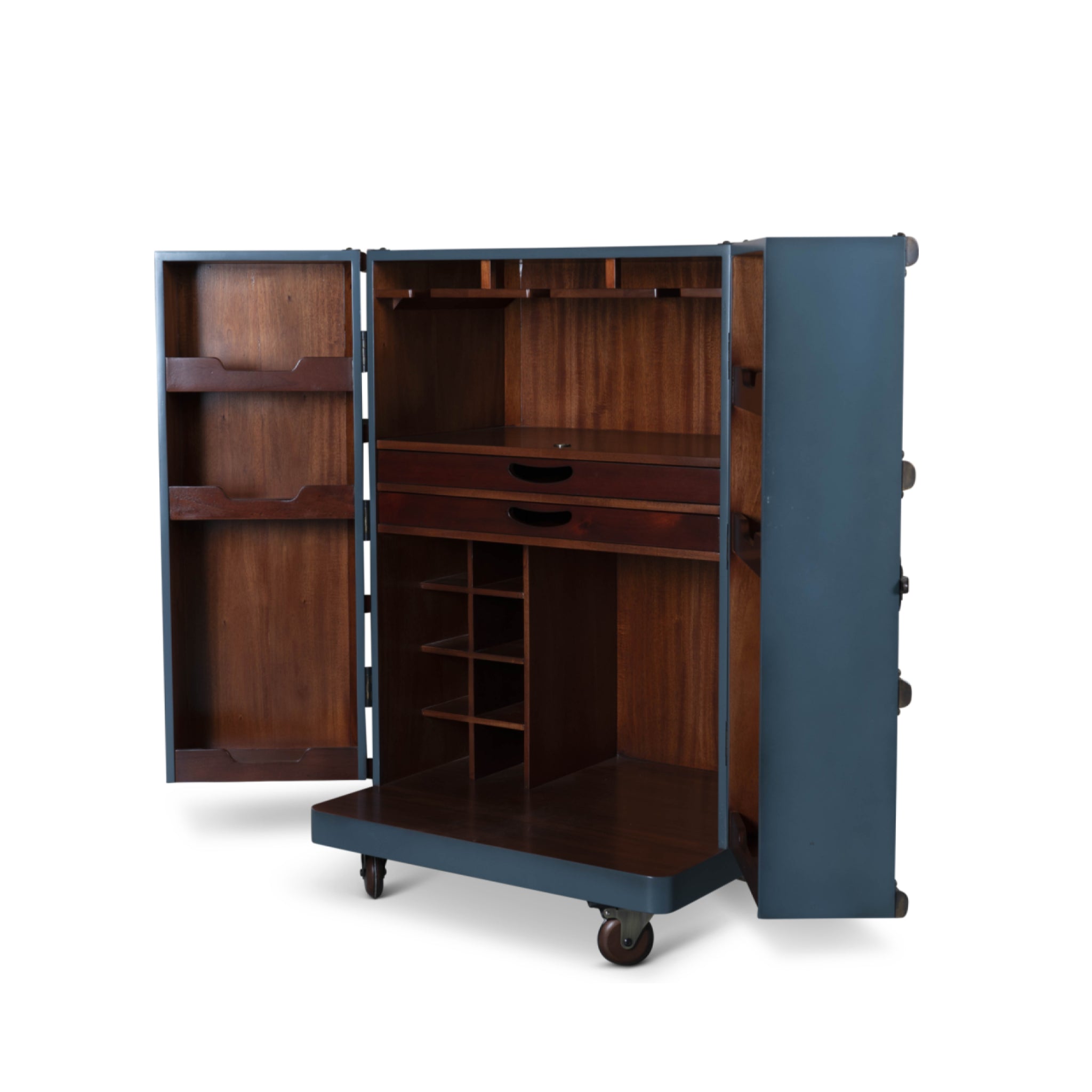 Authentic Models Polo Club Travel Suitcase Cabinet Bar, Petrol