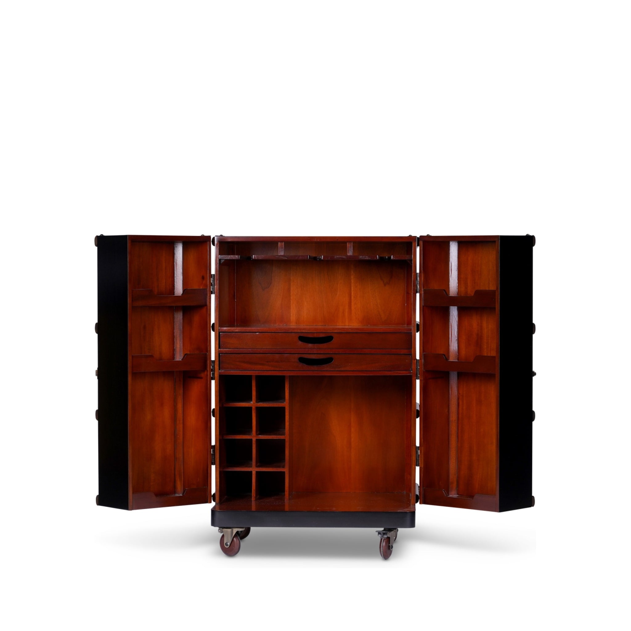 Authentic Models Polo Club Travel Suitcase Cabinet Bar, Black