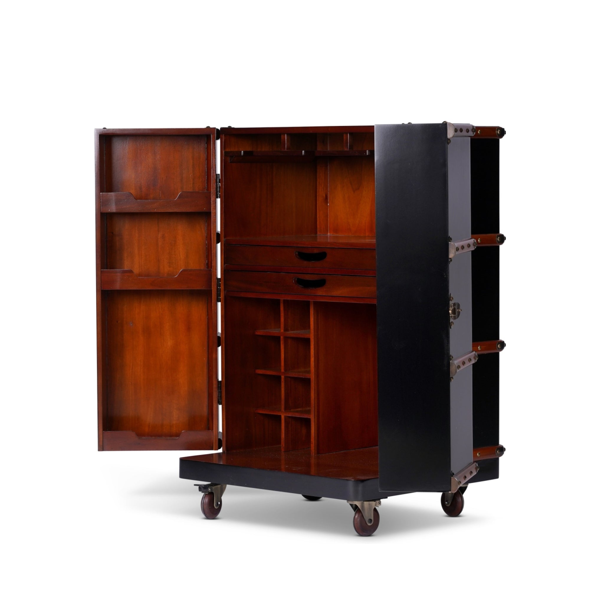 Authentic Models Polo Club Travel Suitcase Cabinet Bar, Black