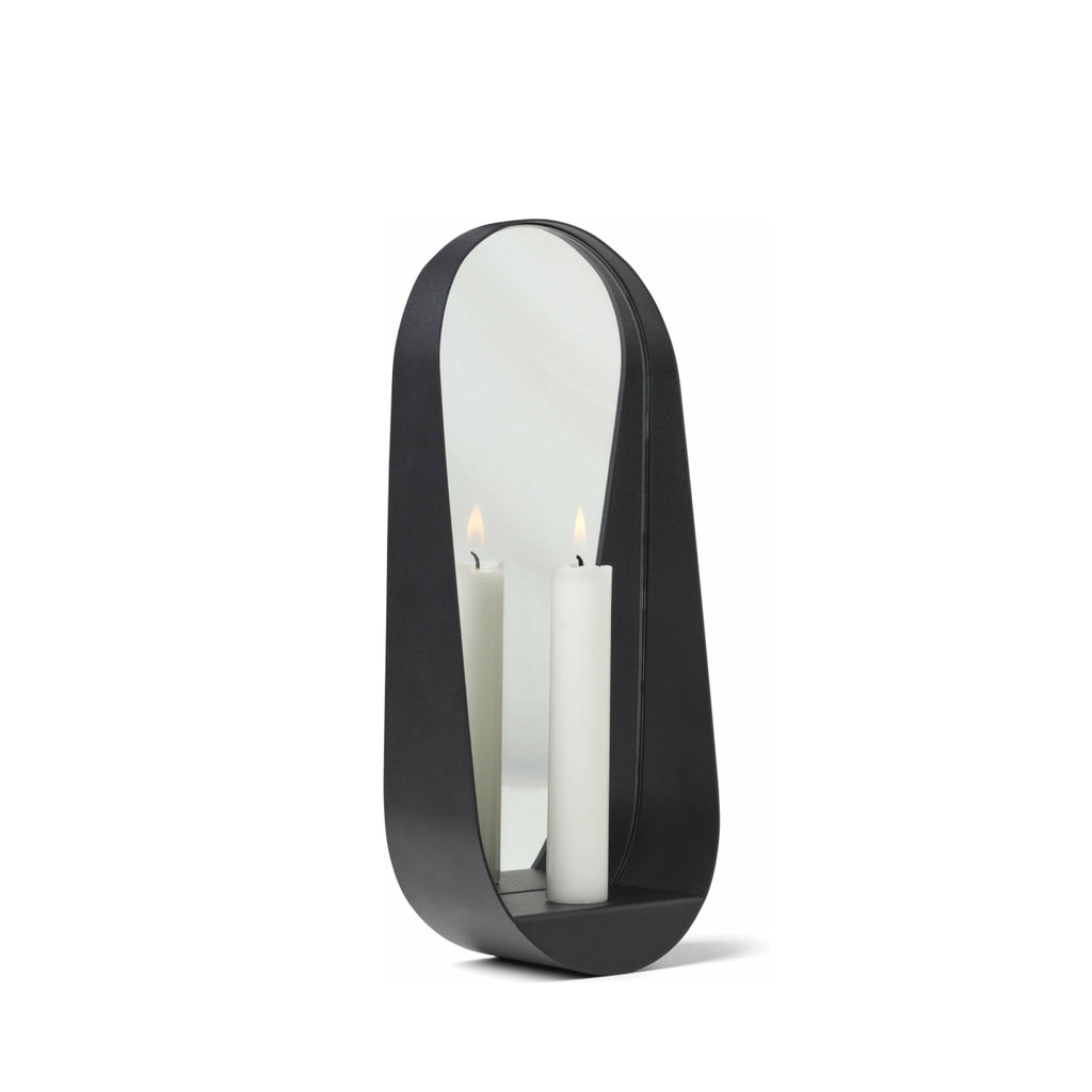 Gejst GLIM Oval Wall Candle Holder Mirror 28cm – Black Steel Hygge