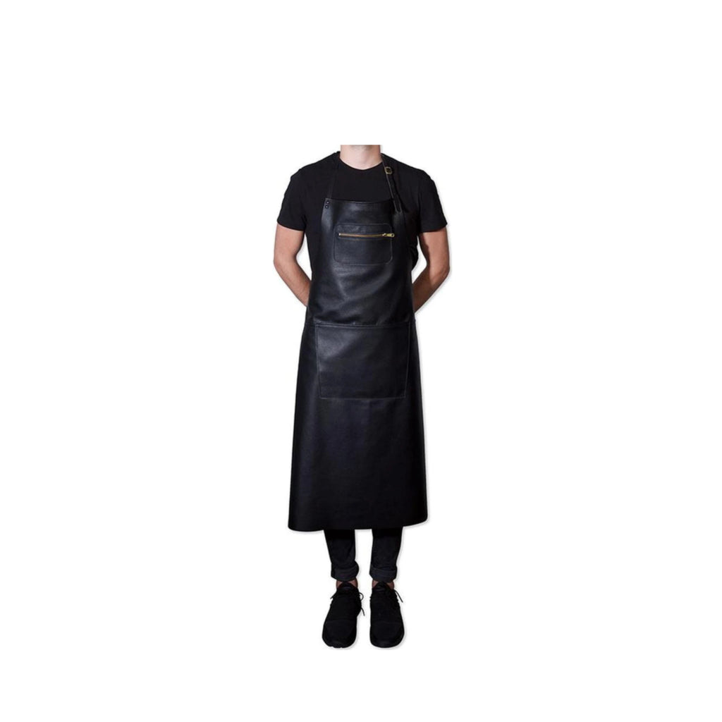 Dutchdeluxes apron in zipper style Classic leather extra long, black