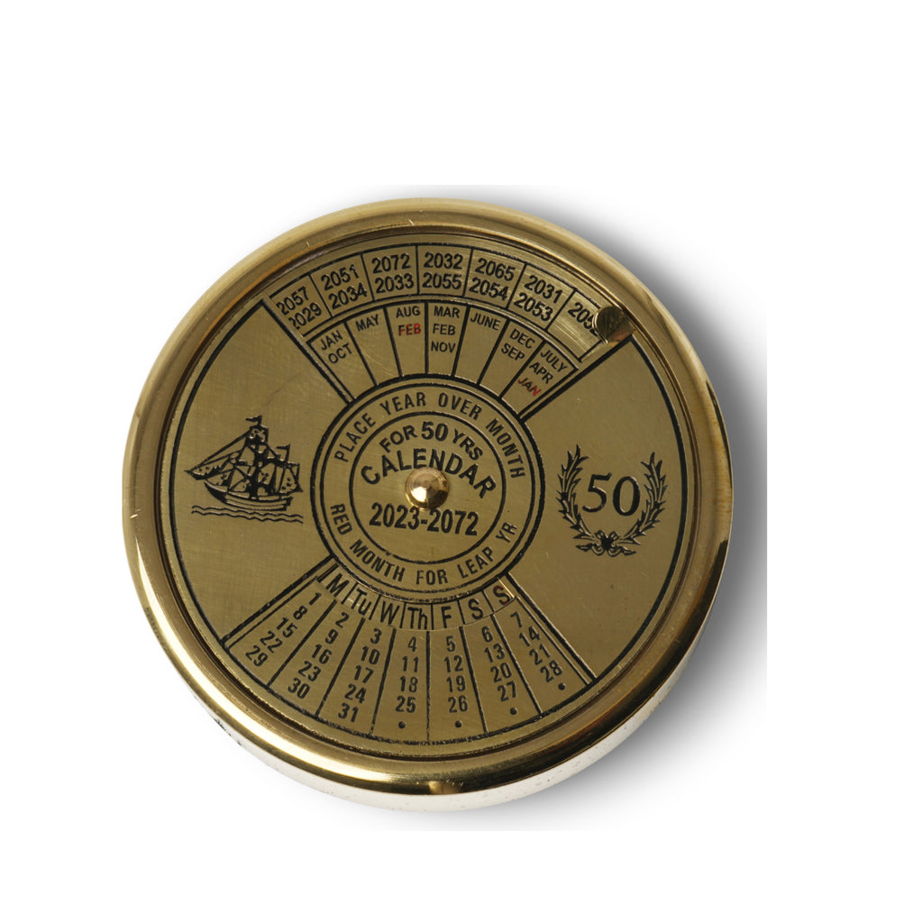 Authentic Models 50-year Pocket Calendar, Polished Brass