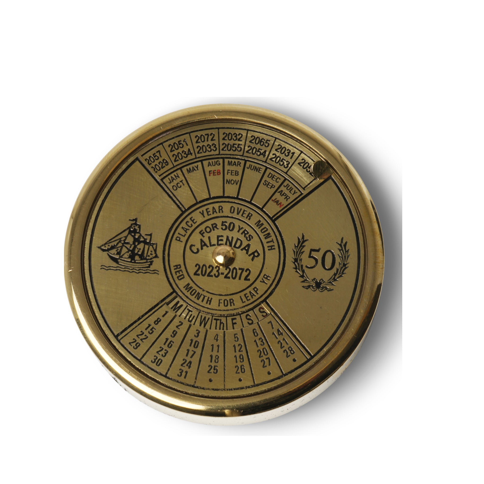 Authentic Models 50-year Pocket Calendar, Polished Brass