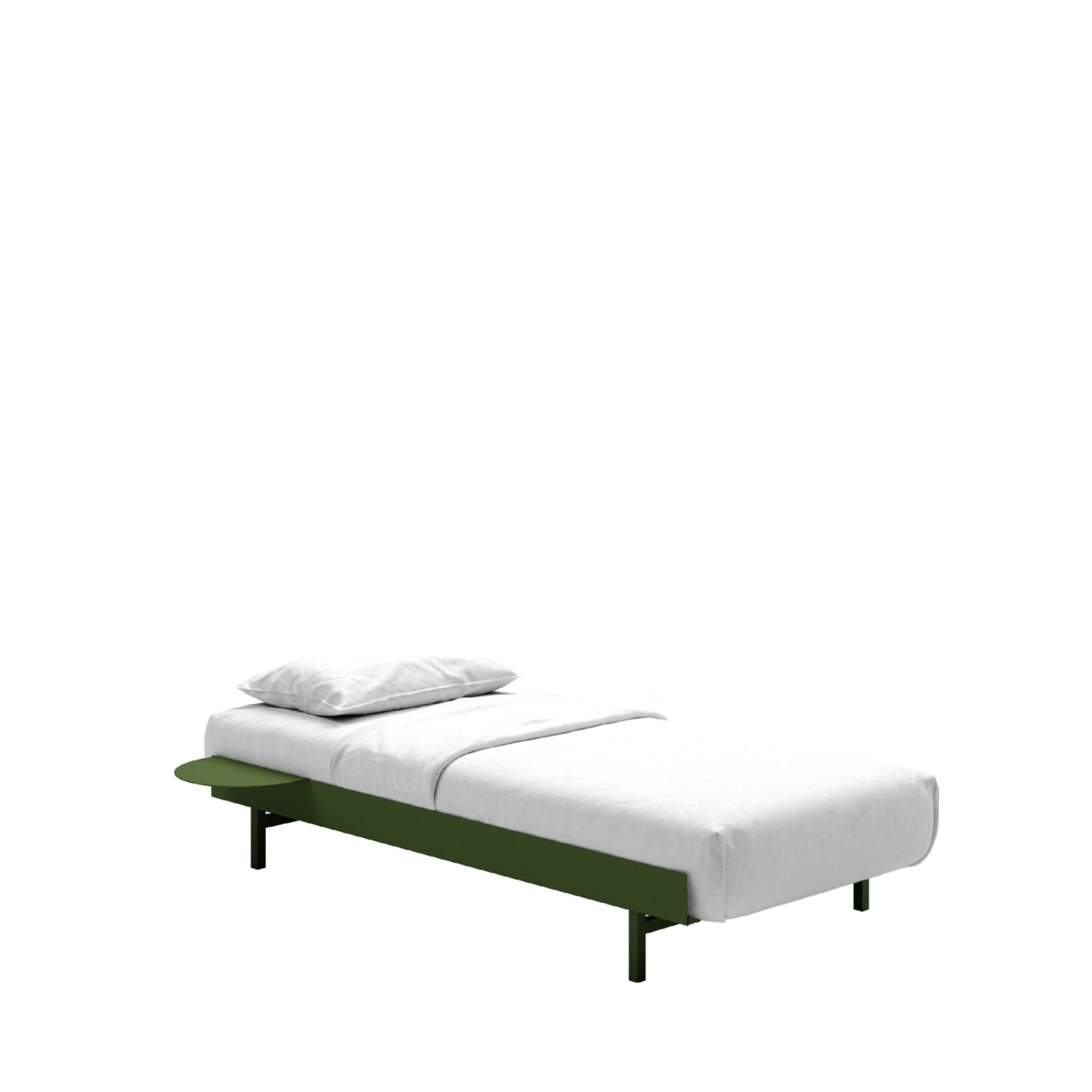Minimalist Pine Green Moebe Bed with Bedside Table - 90 cm Steel Frame