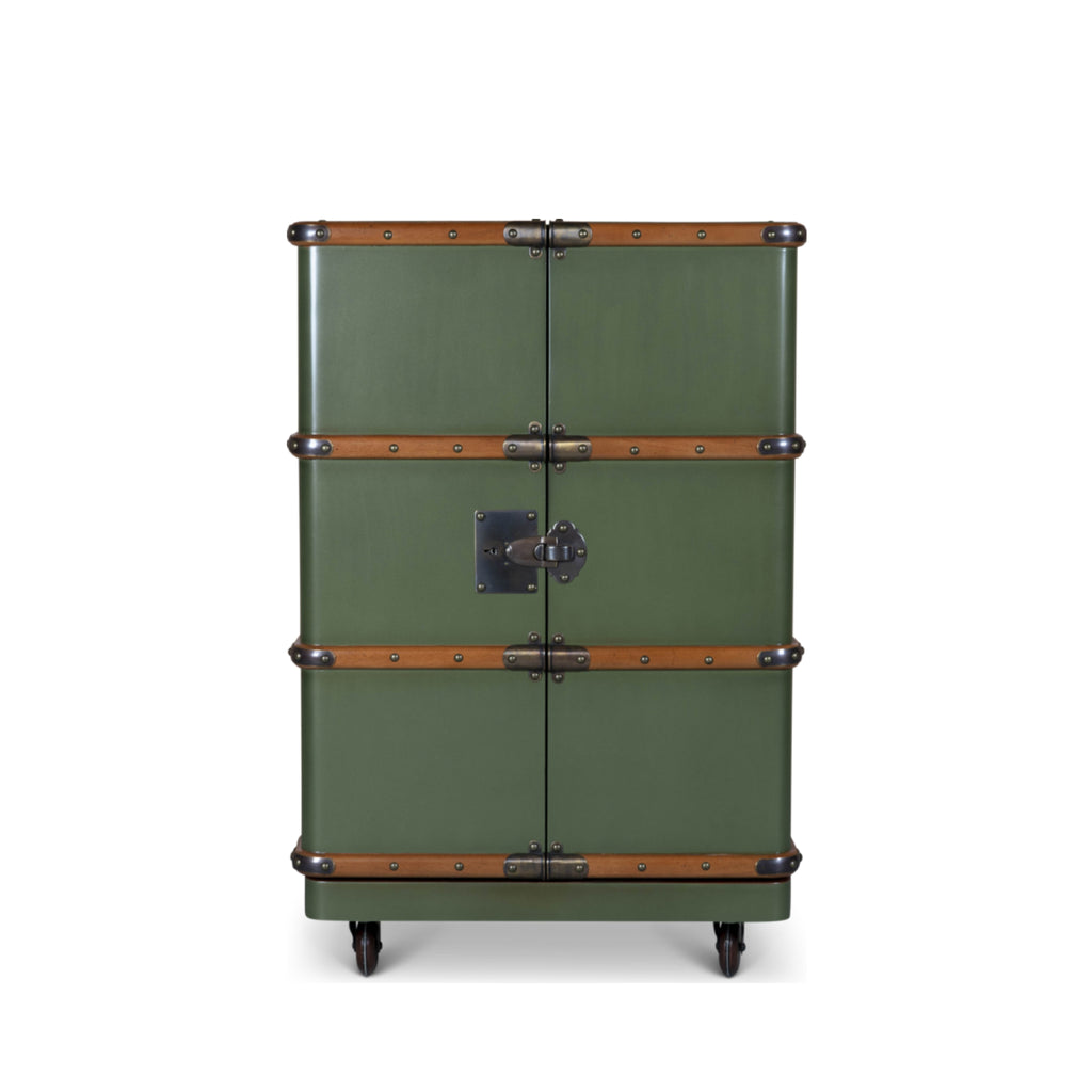 Authentic Models Polo Club Travel Suitcase Cabinet Bar, Field Green
