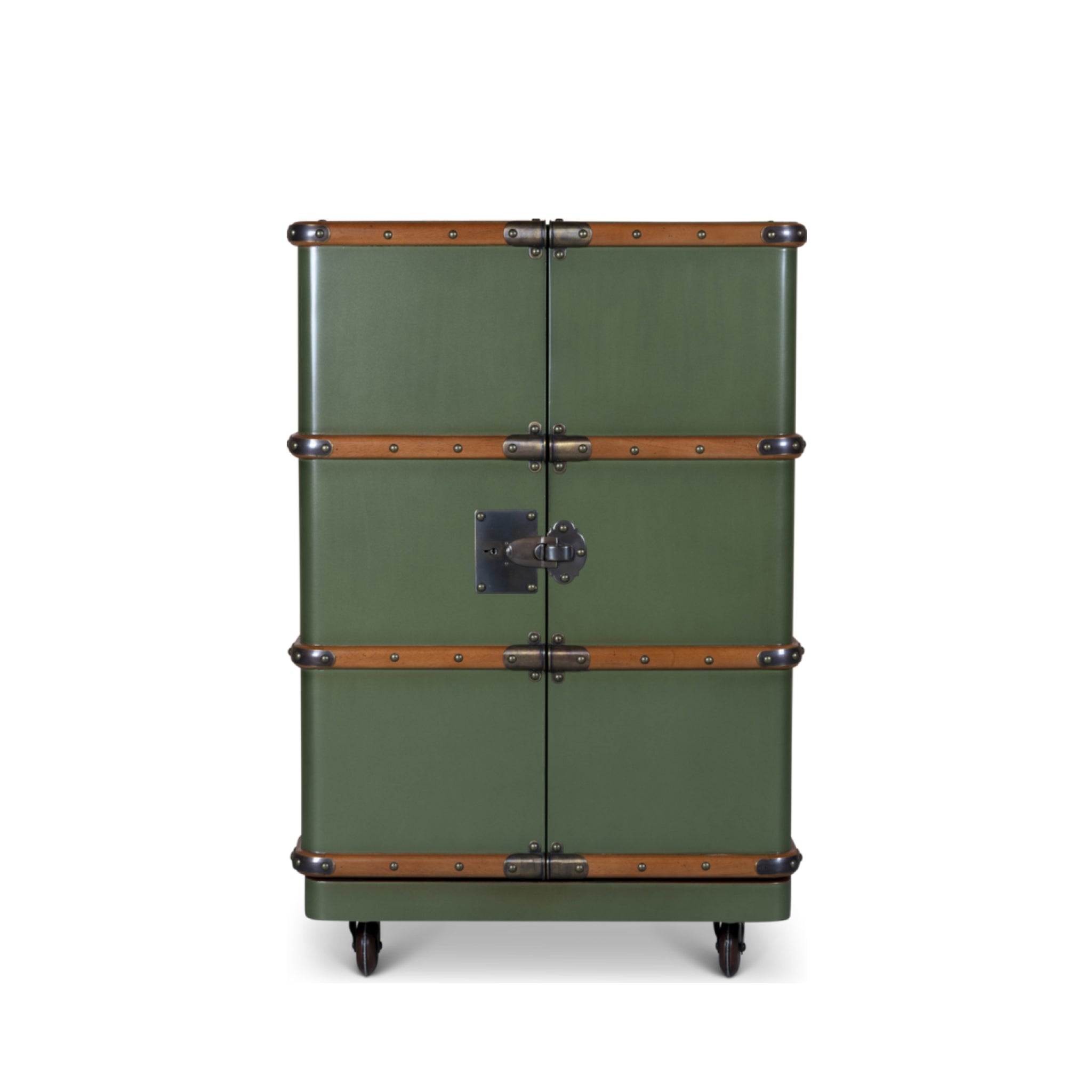 Authentic Models Polo Club Travel Suitcase Cabinet Bar, Field Green