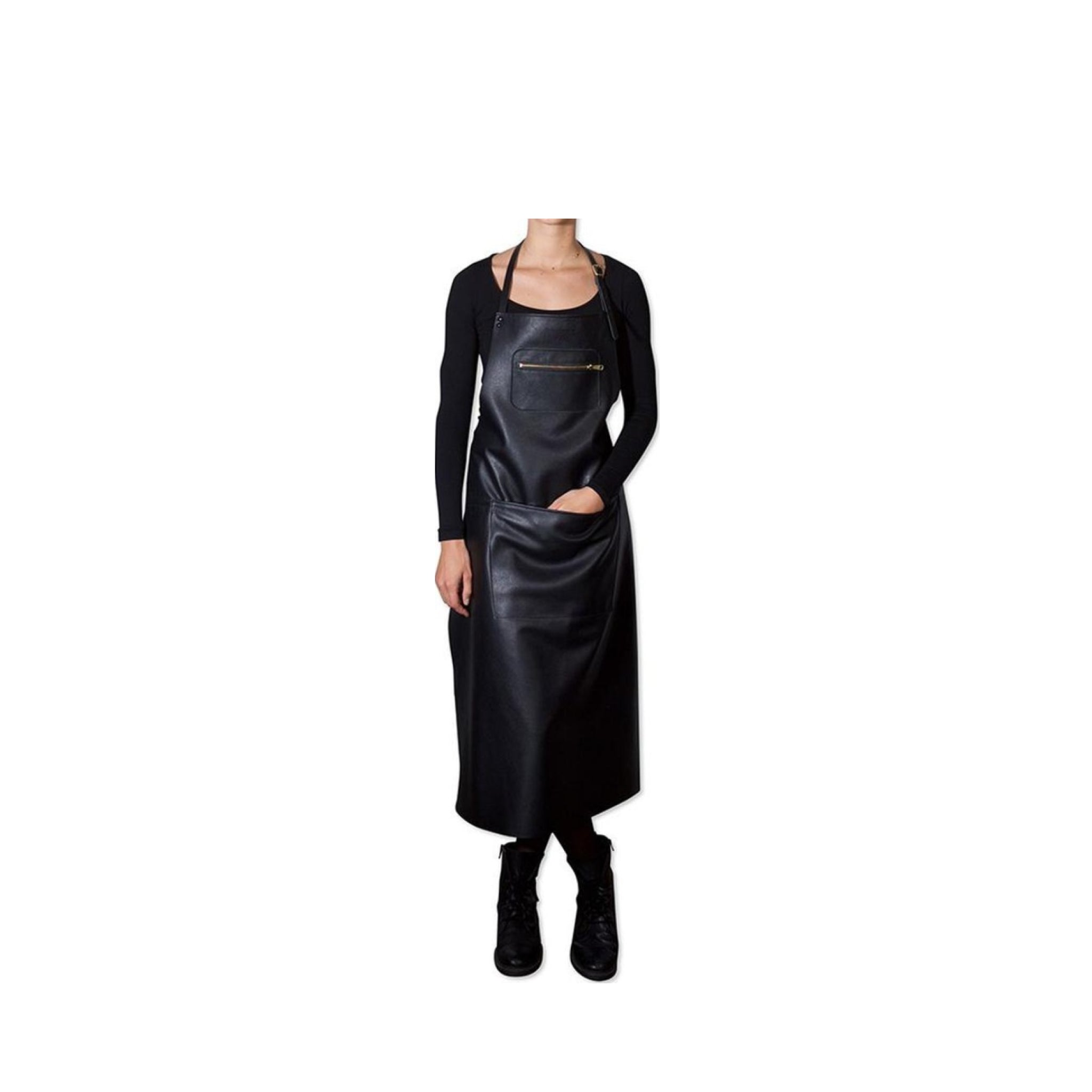 Dutchdeluxes apron in zipper style Classic leather extra long, black