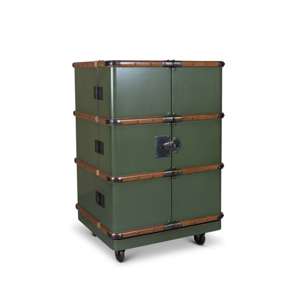 Authentic Models Polo Club Travel Suitcase Cabinet Bar, Field Green