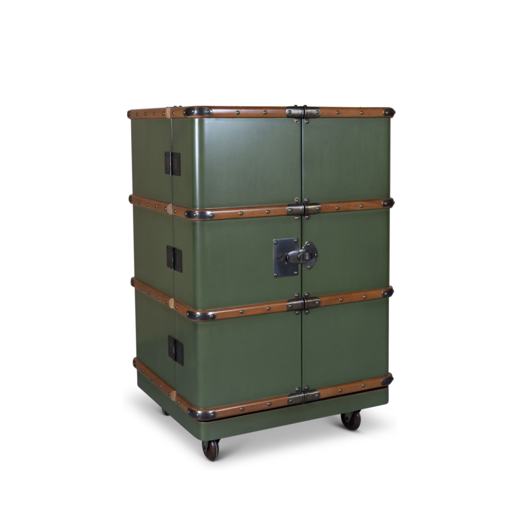 Authentic Models Polo Club Travel Suitcase Cabinet Bar, Field Green