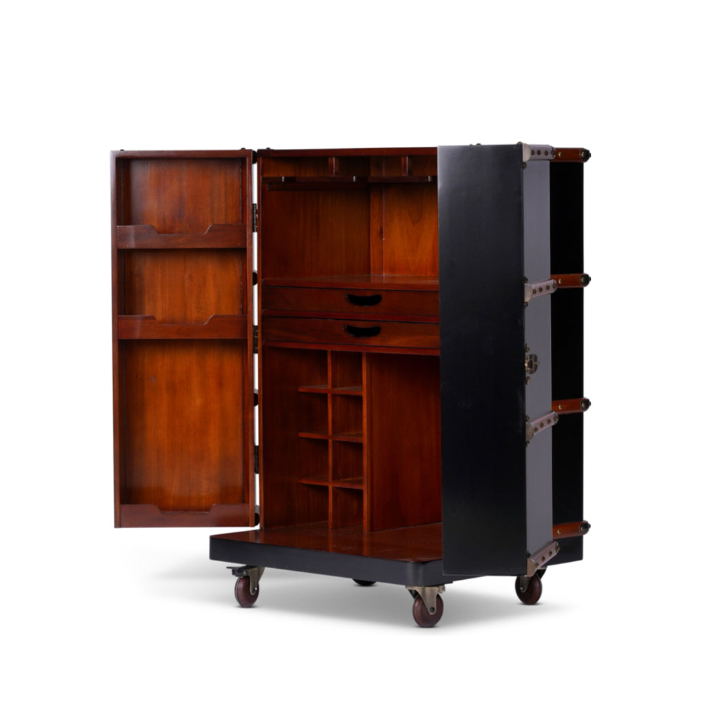 Authentic Models Polo Club Travel Suitcase Cabinet Bar, Black