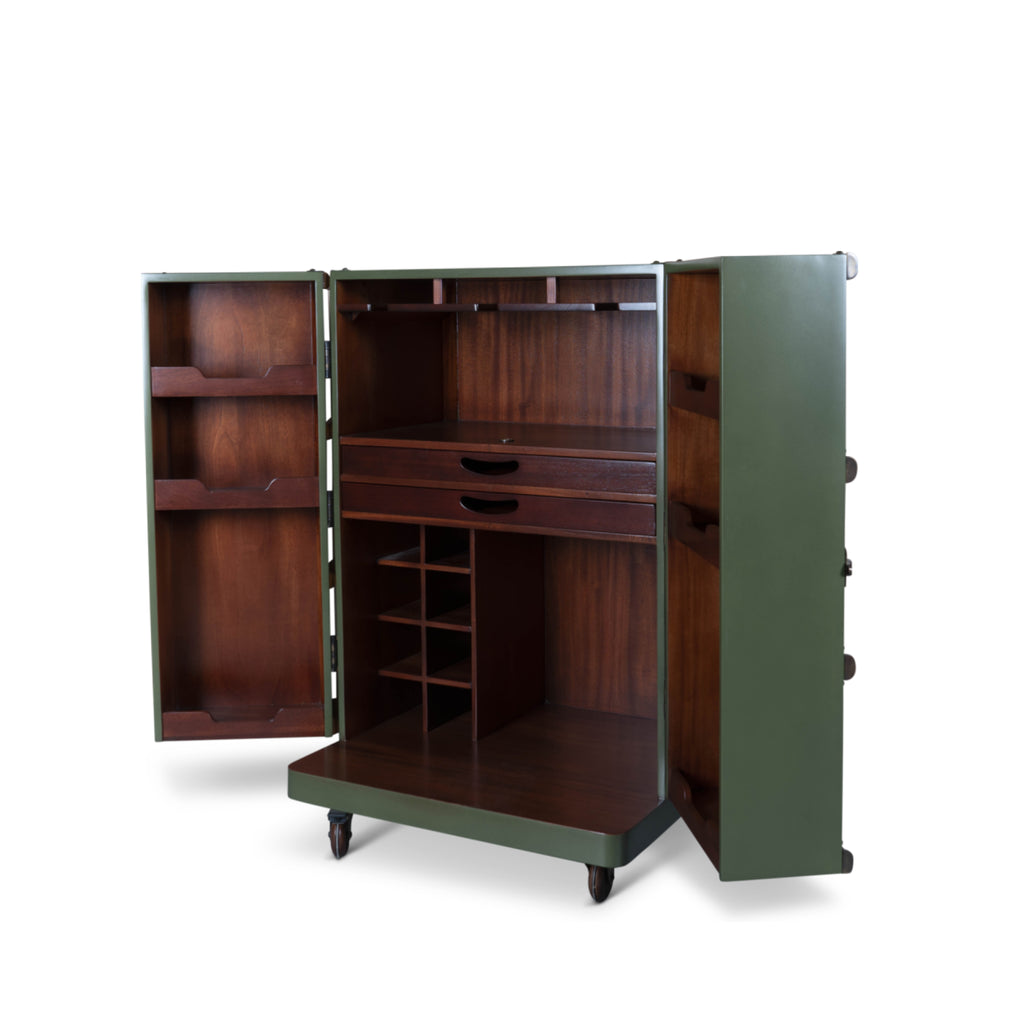Authentic Models Polo Club Travel Suitcase Cabinet Bar, Field Green