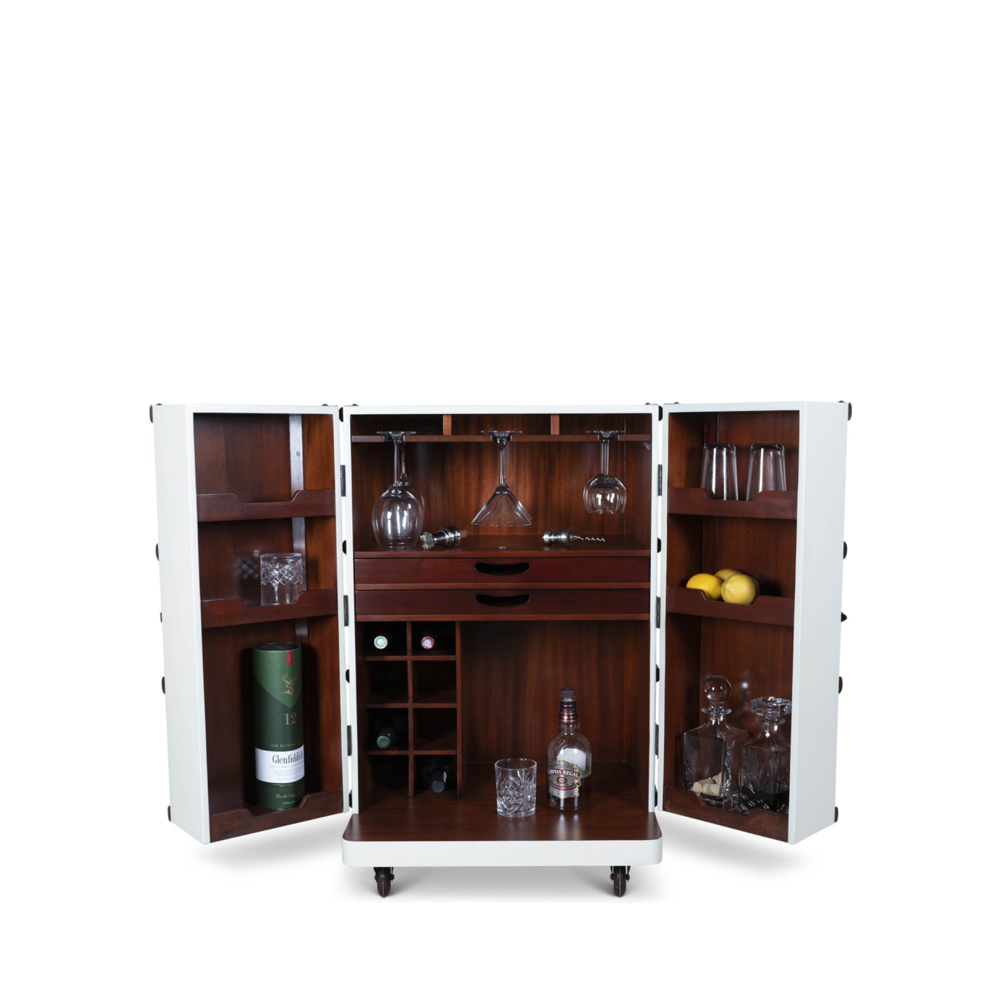 Authentic Models Polo Club Travel Suitcase Cabinet Bar, Off White