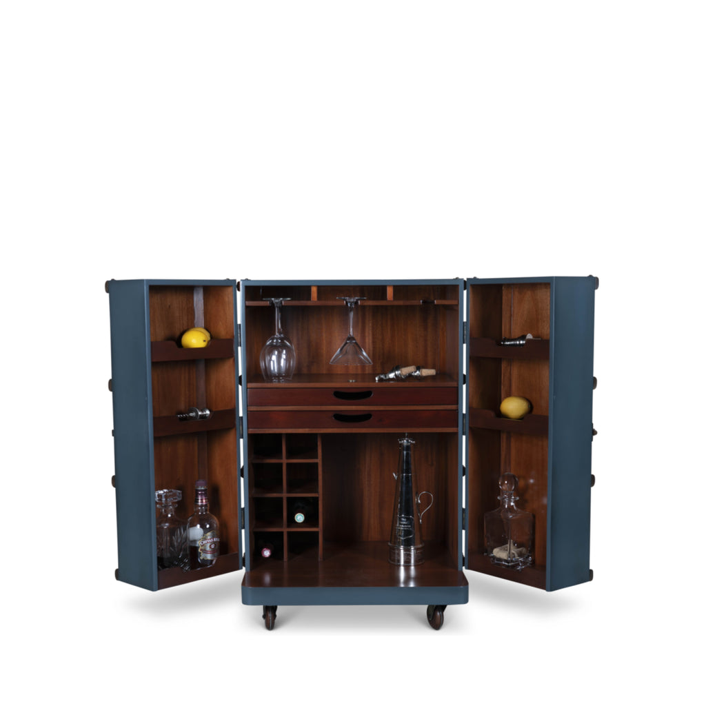 Authentic Models Polo Club Travel Suitcase Cabinet Bar, Petrol