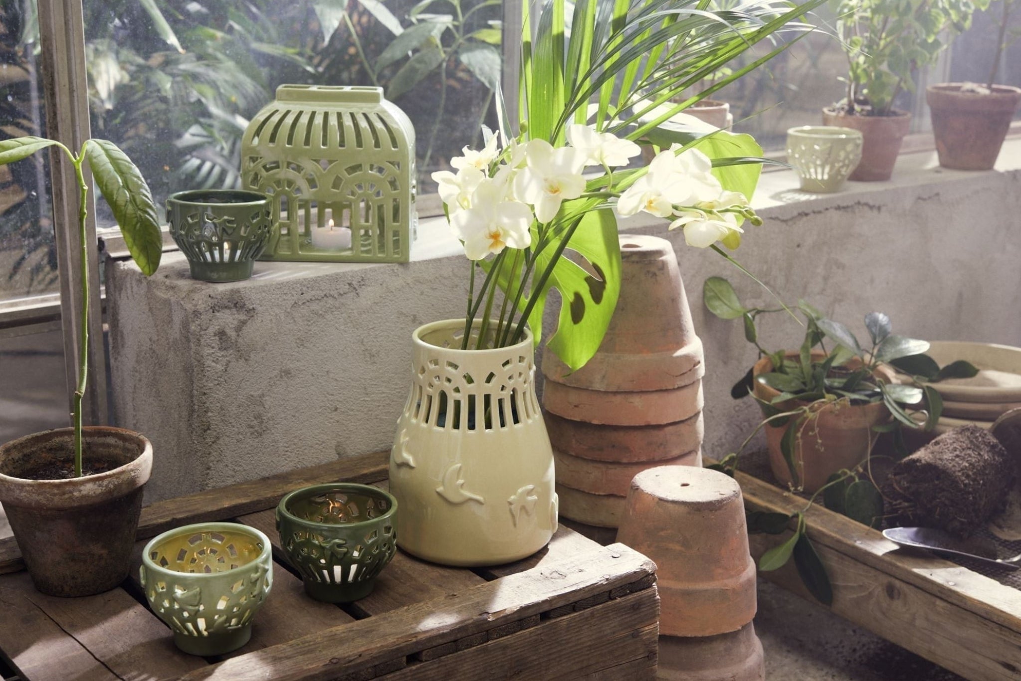 Kähler Orangery Tealight Holder Ø9.5 cm, Green Garden