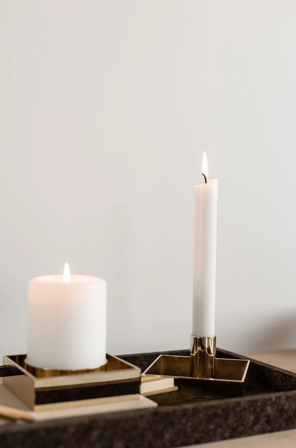 Malling Living Edge Block Candlestick, Brass Polished