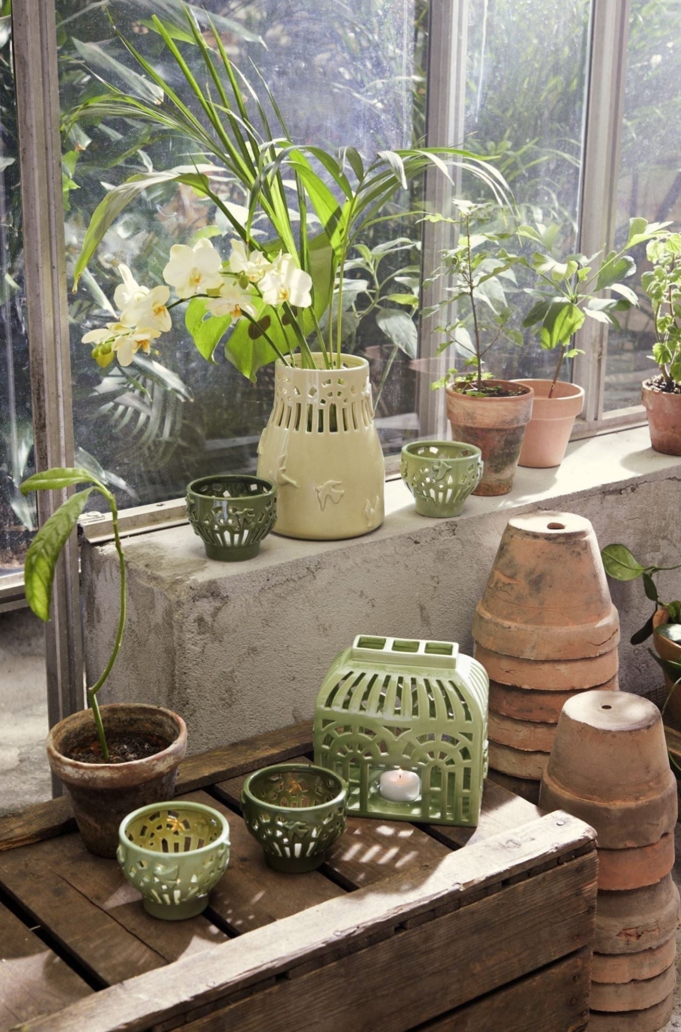 Kähler Orangery Tealight Holder Ø9.5 cm, Green Garden