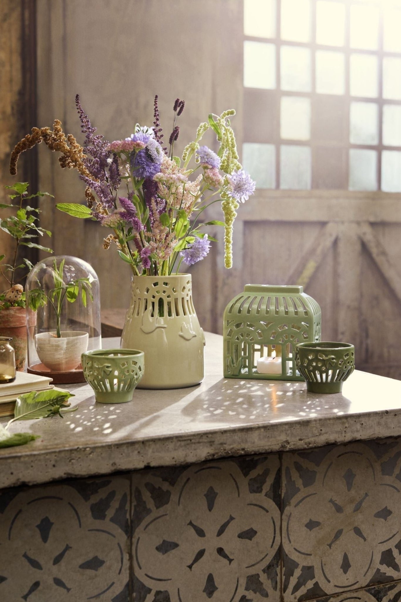 Kähler Orangery Tealight Holder Ø9.5 cm, Green Garden