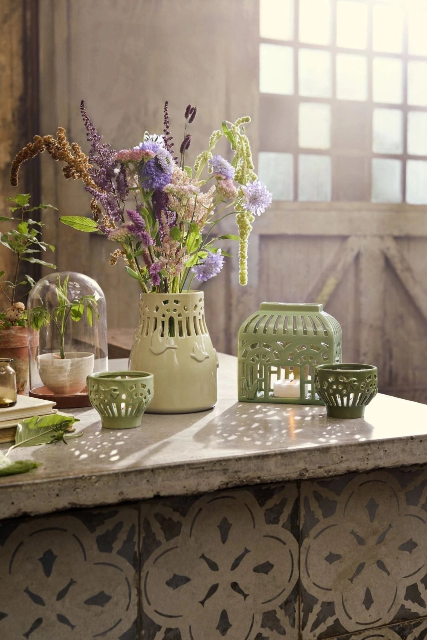 Kähler Orangery Tealight Holder Ø9.5 cm, Green Garden